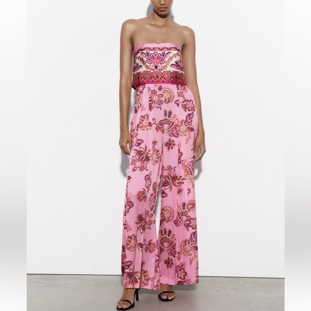 ZARA STRAPLESS FLORAL PRINT JUMPSUIT
